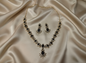 Antique Polish Floral Pattern AD Jewellery Set (Black)