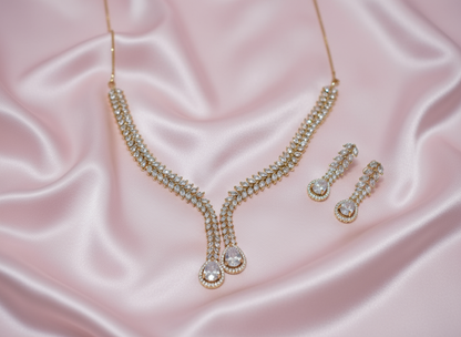 Elegant Antique Polish AD Jewellery Set (White)