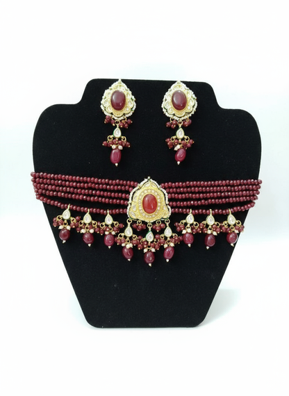 Marvelous Mehroon Moissanite Stone Jewellery Set