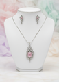 Pastel Pink Silver AD Pendent Set
