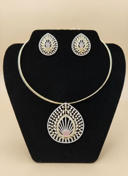 Pink Stone Geometric Gold Diamond  Jewellery Set