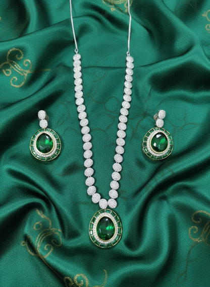 Beautiful AD With Green Statement Stone Jewellery Set