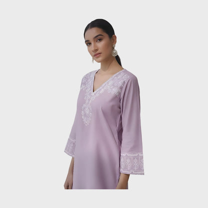 Lovely Lavender Embriodered Vscose Short Kurti